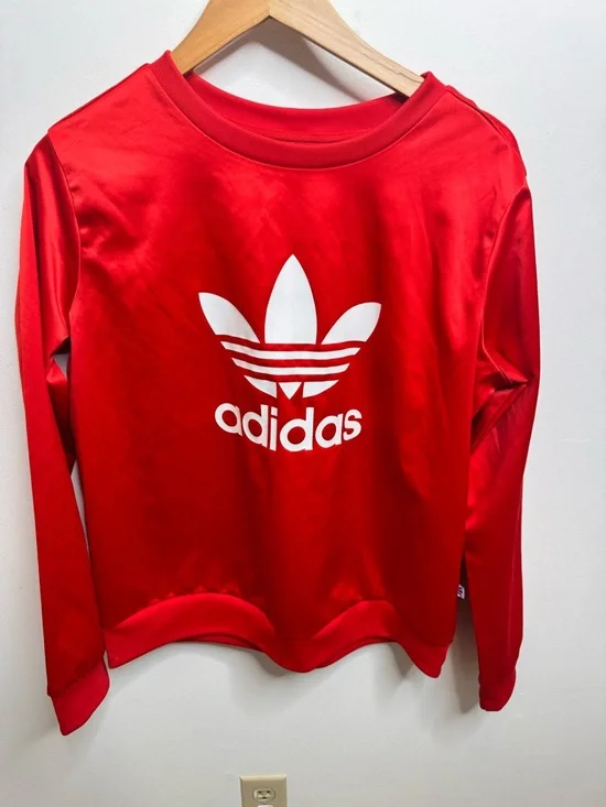 adidas Red Long Sleeve Trefoil Logo Tee - Picture 1 of 4